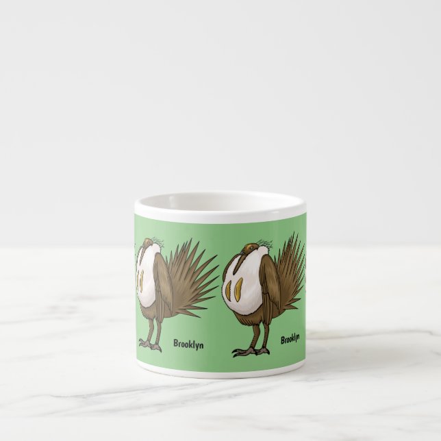 Great sage grouse bird cartoon illustration espresso cup (Front)