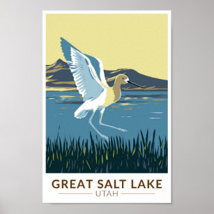 Great Salt Lake American Avocet Travel Art Vintage Poster