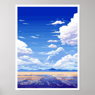 Great Salt Lake Utah Travel Vintage illustration Poster
