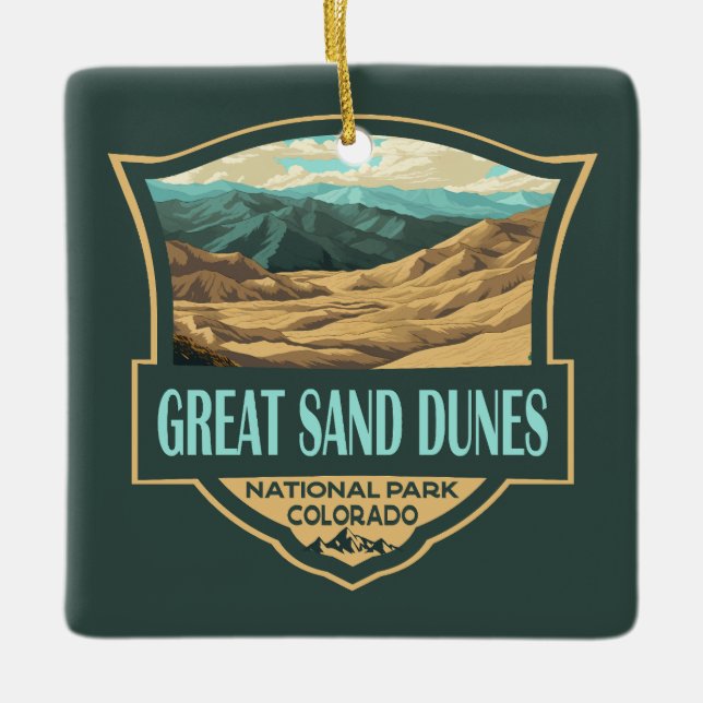 Great Sand Dunes National Park Illustration Retro Ceramic Ornament (Front)
