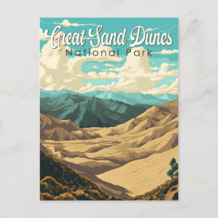 Great Sand Dunes National Park Illustration Retro Postcard