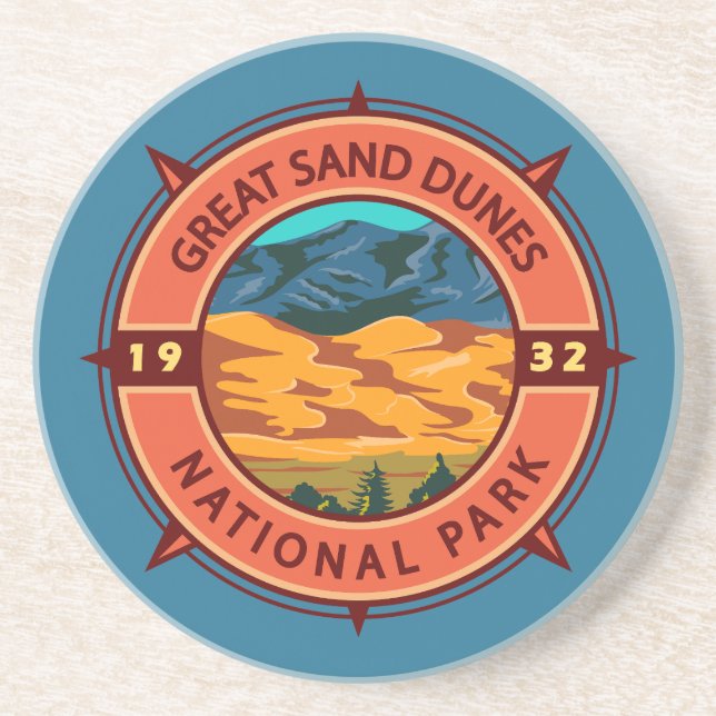 Great Sand Dunes National Park Retro Compass Coaster (Front)