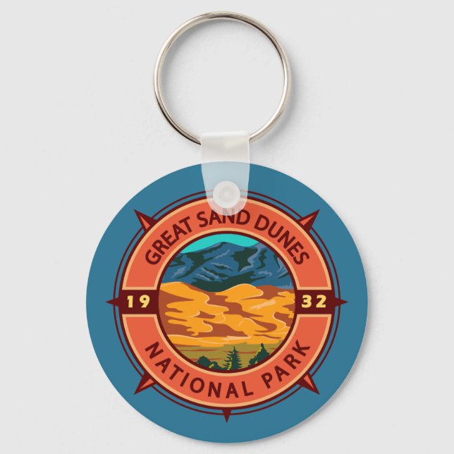 Great Sand Dunes National Park Retro Compass Key Ring (Front)