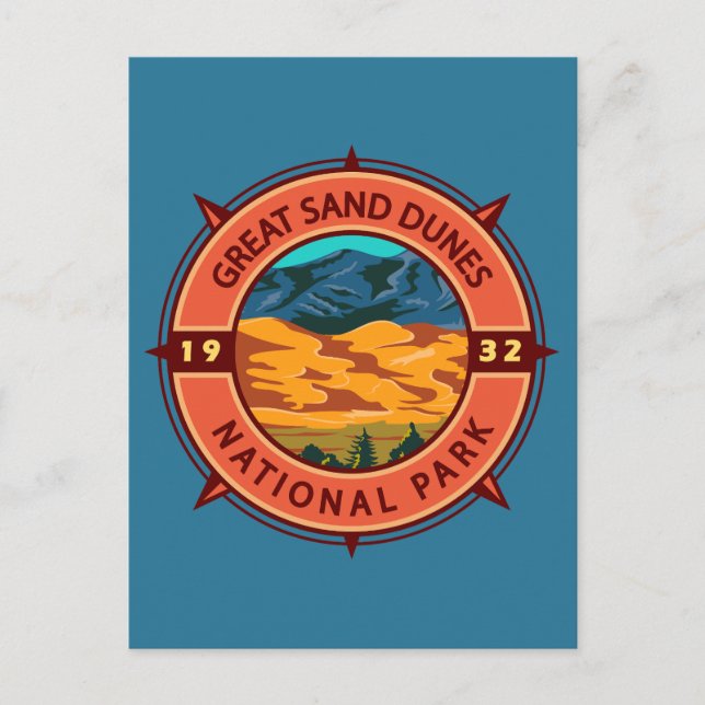 Great Sand Dunes National Park Retro Compass Postcard (Front)