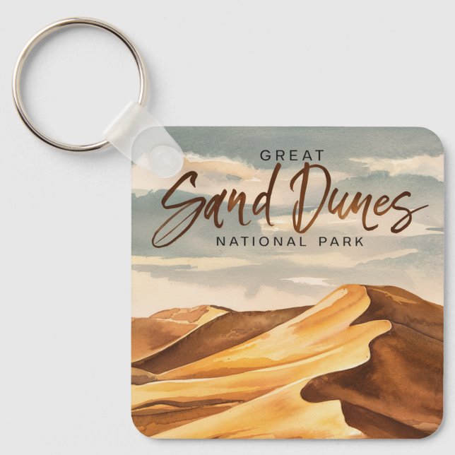 Great Sand Dunes National Park Watercolor Art Key Ring (Front)