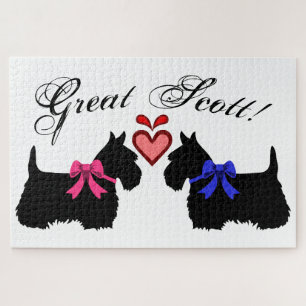"Great Scott !" Scottish Terrier dog/pink heart Jigsaw Puzzle