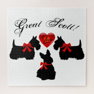 "Great Scott !",Scottish Terrier/red love heart Jigsaw Puzzle