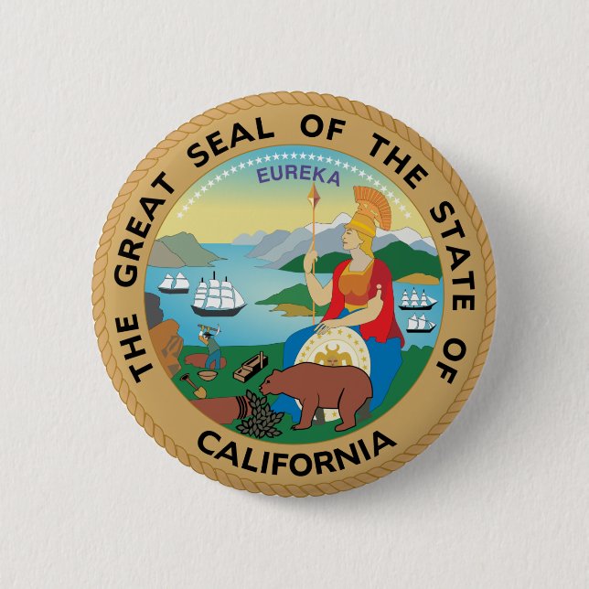 Great Seal of California. 6 Cm Round Badge (Front)