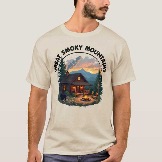 Great Smoky Mountains - Bear and Cabin T-Shirt (Front)