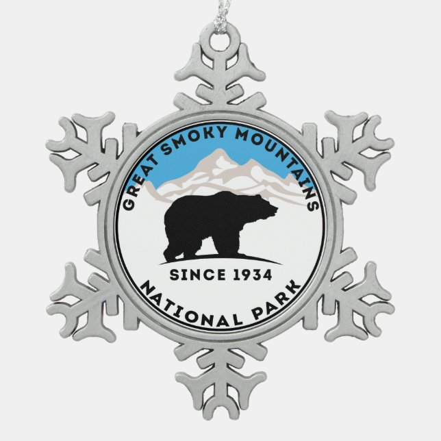 Great Smoky Mountains National Park Bear Snowflake Pewter Christmas Ornament (Front)