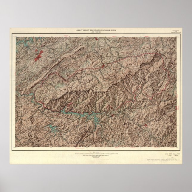 Great Smoky Mountains National Park Map Poster (Front)