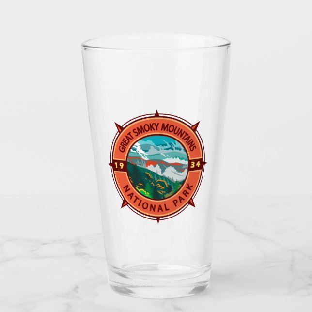 Great Smoky Mountains National Park Retro Compass Glass (Front)