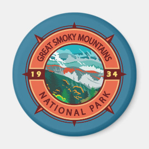 Great Smoky Mountains National Park Retro Compass Magnet