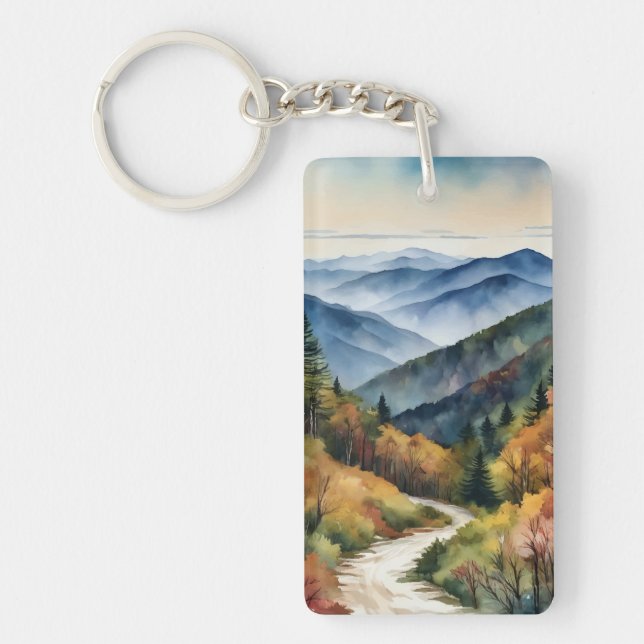 Great Smoky Mountains Watercolor Keychain (Front)