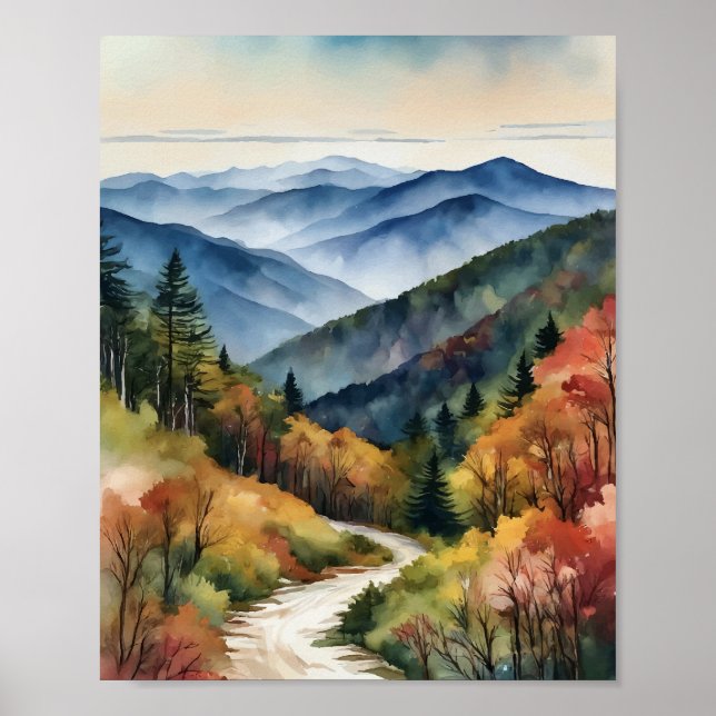Great Smoky Mountains Watercolor Watercolor Art Poster (Front)
