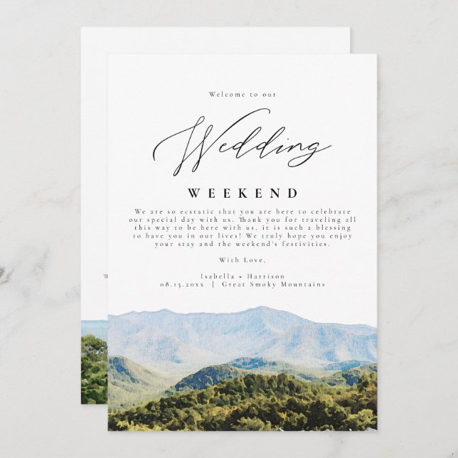GREAT SMOKY MOUNTAINS Wedding Welcome Itinerary Invitation (Front/Back)