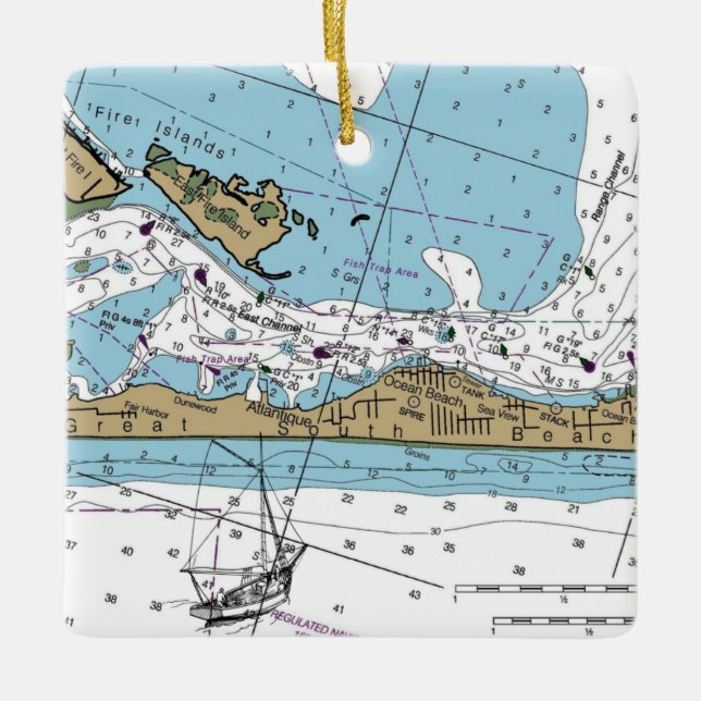 Great South Beach NY Chart Ceramic Ornament (Front)