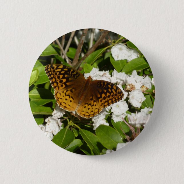 Great Spangled Fritillary on Mountain Laurel 6 Cm Round Badge (Front)