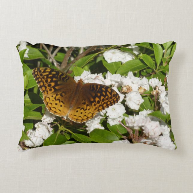 Great Spangled Fritillary on Mountain Laurel Decorative Cushion (Front)