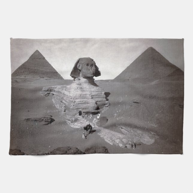 Great Sphinx & Giza Pyramids Necropolis Egypt Tea Towel (Horizontal)