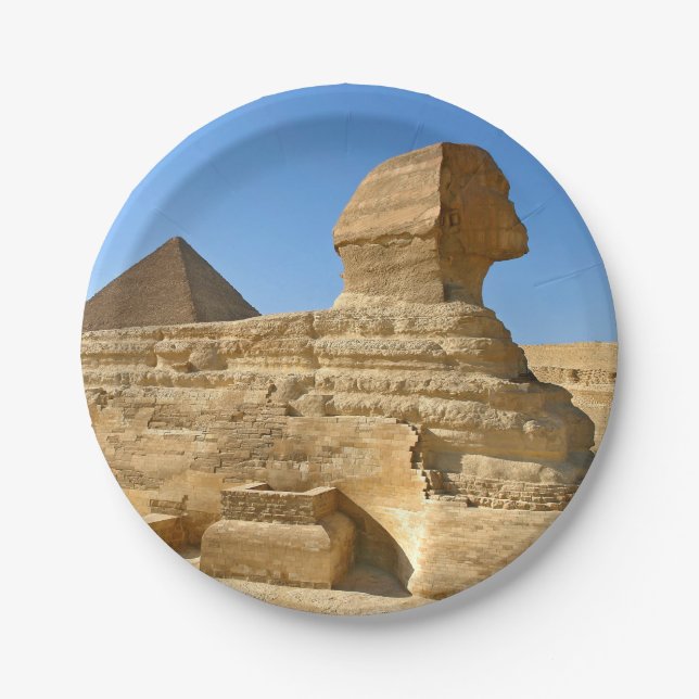 Great Sphinx of Giza with Khafre pyramid - Egypt Paper Plate (Front)