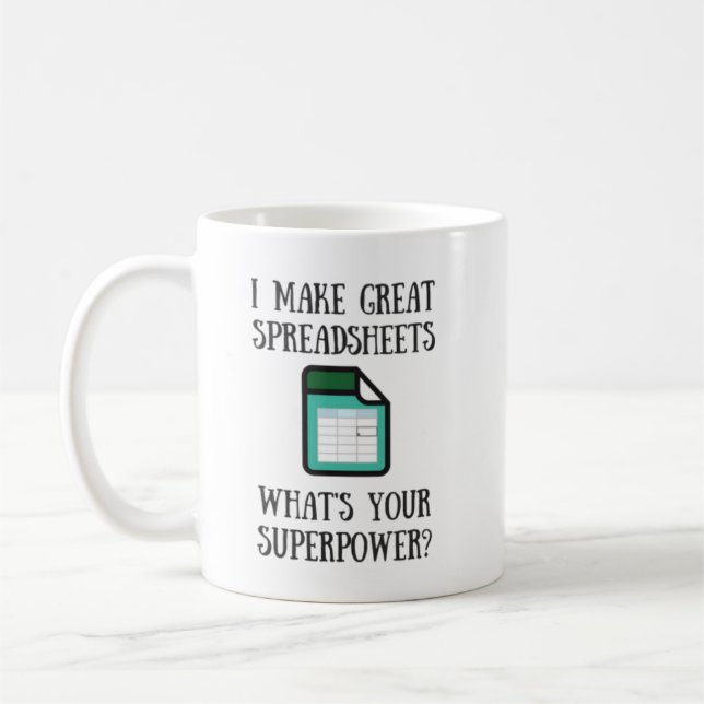 Great Spreadsheets Superpower Mug (Left)