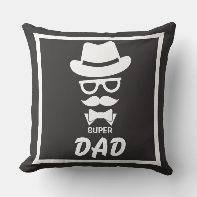 Great Super Dad Face with Moustaches, Hat, sunglas Cushion (Front)