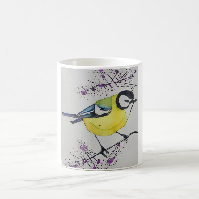 Great Tit Bird Drawing, Hand Drawn British Bird Coffee Mug (Center)