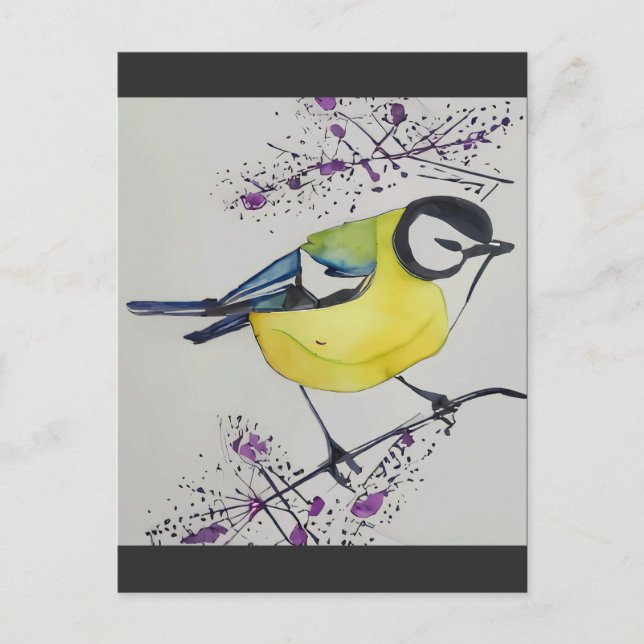 Great Tit Bird Drawing, Hand Drawn British Bird Postcard (Front)