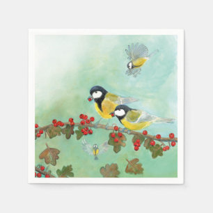 Great Tit Birds & Hawthorn Red Berries    Napkin