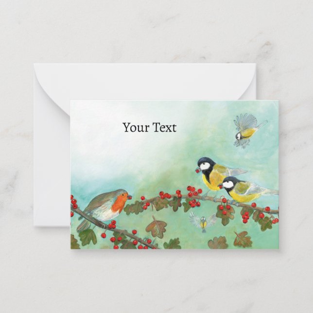 Great Tit Birds, Red Robin & Hawthorn Berries   Card (Front)