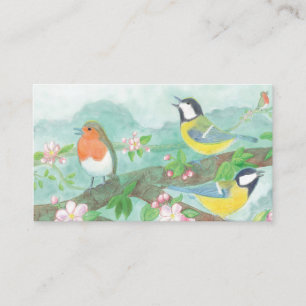 Great Tit Birds & Red Robins Sing in Spring Art Enclosure Card