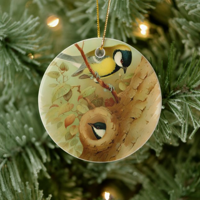 Great tit- Colourful bird, Art Ceramic Tree Decoration (Tree)