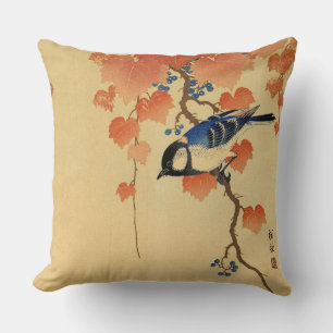 Great Tit on Paulownia Branch, 1936 by Koson Cushion