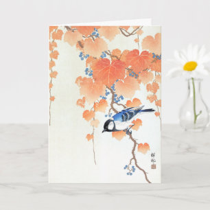 Great tit on paulownia branch - Ohara Koson - Art Card