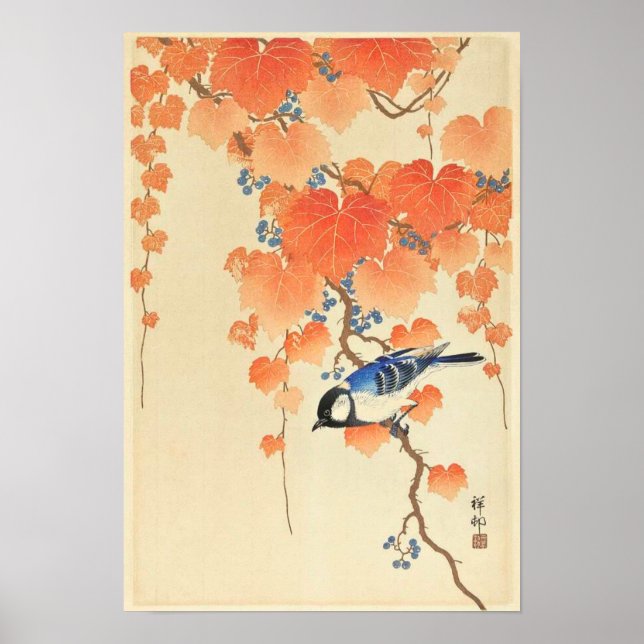 Great tit on paulownia branch - Ohara Koson Poster (Front)