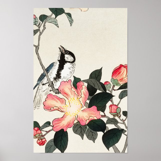 Great Tit on Pink Flowers by Ohara Koson  Poster (Front)