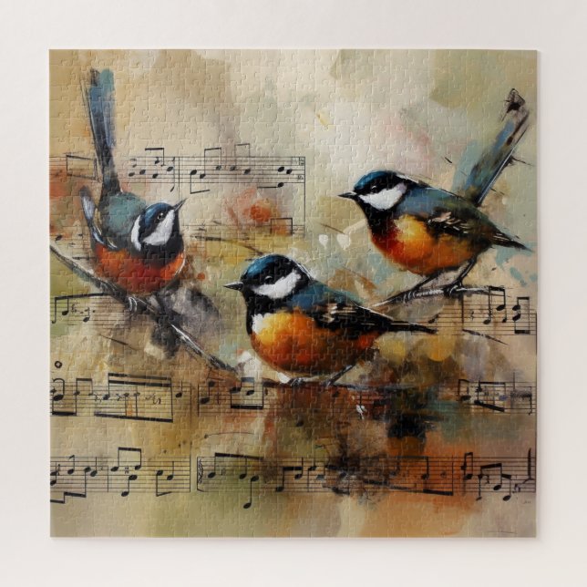 Great Titmouse bird painted on partiture Jigsaw Puzzle (Vertical)