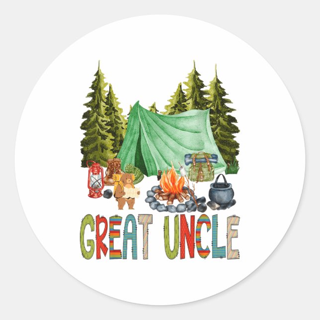 Great Uncle Of The Happy Camper 1st Birthday Bear  Classic Round Sticker (Front)