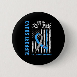 Great Uncle Type 1 Diabetes Shirt Usa Flag Support 6 Cm Round Badge