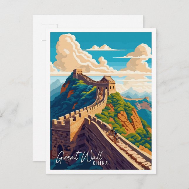 Great Wall China Art vintage travel illustration Postcard (Front/Back)