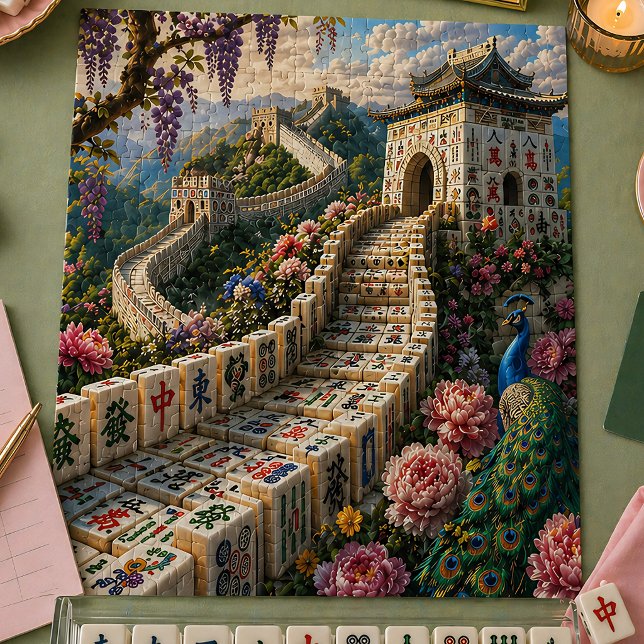 Great Wall Mahjong Tile Scenic Floral Peacock Jigsaw Puzzle (Creator Uploaded)