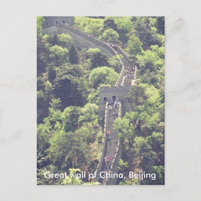 Great wall of China Beijing postcard stairs trees (Front)