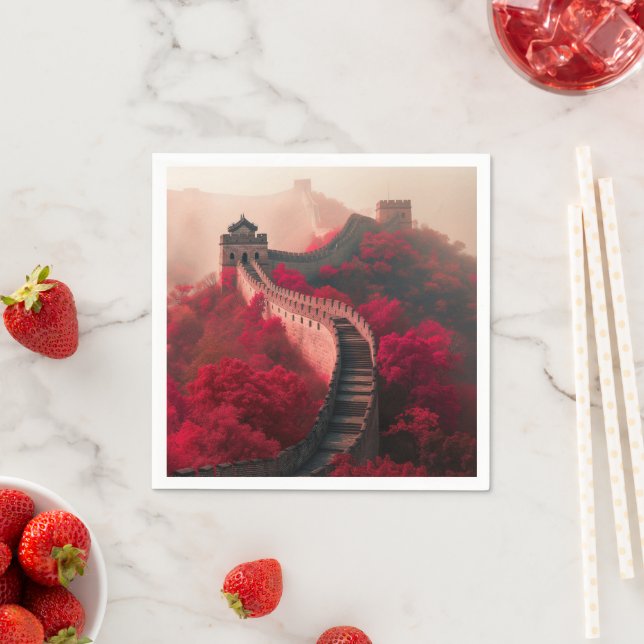 Great Wall of China in Autumn – Scenic Red Napkin (Insitu)