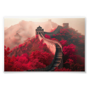 Great Wall of China in Autumn – Scenic Red Photo Print
