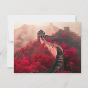 Great Wall of China in Autumn – Scenic Red Postcard