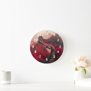 Great Wall of China in Autumn – Scenic Red Round Clock