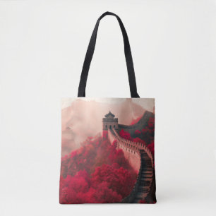 Great Wall of China in Autumn – Scenic Red Tote Bag
