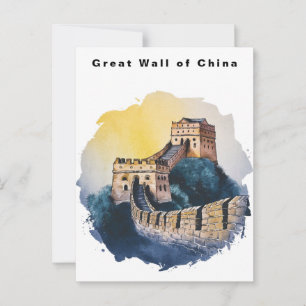 Great Wall of China Travel Watercolor Postcard