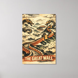 Great Wall of China Vintage Travel Canvas Print